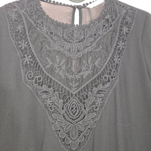 Zara Black Floral Embroidery Lace Sheer Blouse, size M - Picture 7 of 12